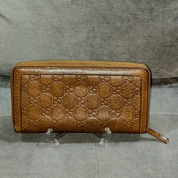 GUCCI GG SUKEY BROWN LEATHER CAVIAR MONOGRAM ZIP AROUND LONG WALLET 7½" x 4" - Picture 5 of 15